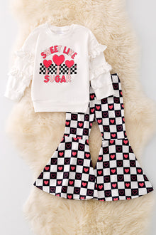  "Sweet like sugar" white sweatshirt & checkered bottoms. OFG50043AMY