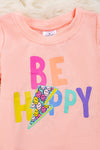 Be happy" Peach tee shirt with folded sleeves. TPG25154005 AMY