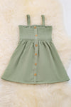 Dusty green 100%cotton smocked dress. DRG20204005-LOI