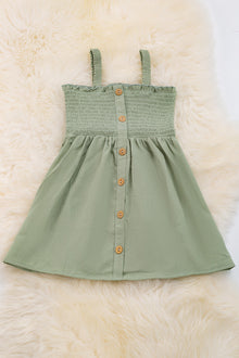  Dusty green 100%cotton smocked dress. DRG20204005-LOI