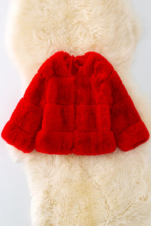  TPG40414 Jean: Red faux fur cozy jacket.