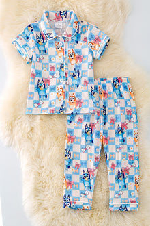  PJG40116 SOL: Checkered character printed pajama set.