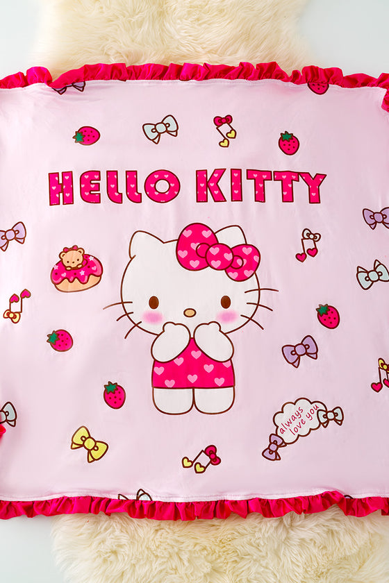 B-2 35 X 35 Kitty printed baby blanket w/ruffle trim.