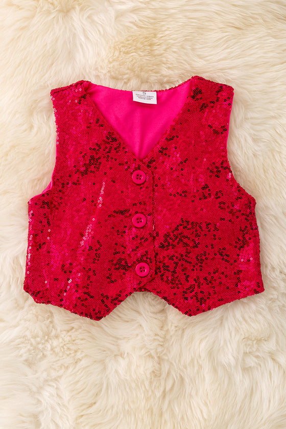 Fuchsia sequins button up vest. TPG50021 SOL