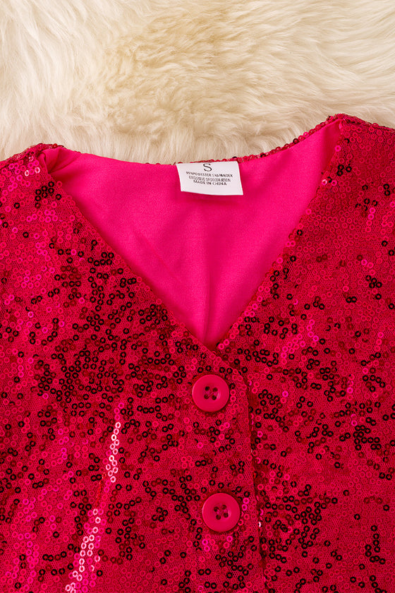 Fuchsia sequins button up vest. TPG50021 SOL