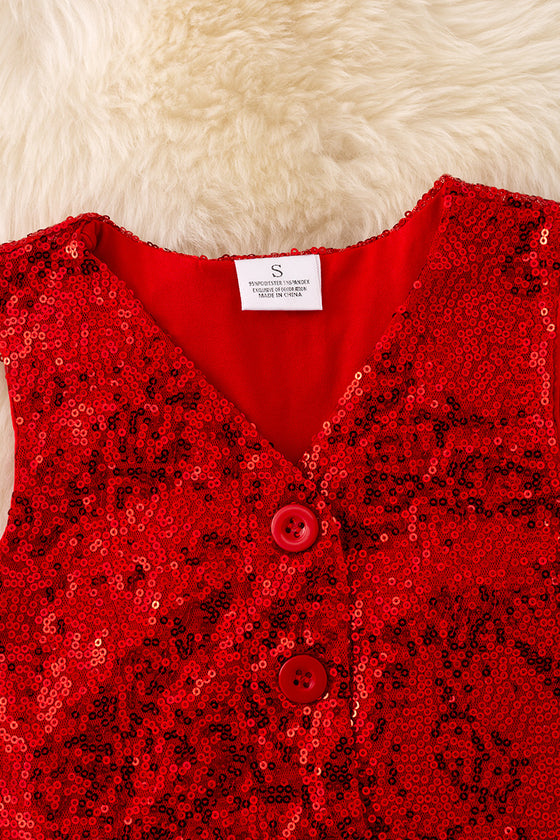 RED sequins button up vest. TPG50022 AMY