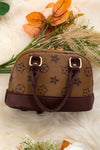 Khaki & chocolate brown trim printed half moon crossbody purse. BBG65203034 M