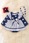 Star printed on navy & lt.gray skirt baby onesie w/ snaps. RPG41375 Jean