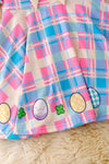 Pink & blue plaid flare dress with big front bow. DRG43485 NAY