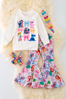  OFG41606 AMY: Multi-Color printed character sweatshirt & bell bottoms.