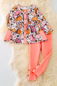  OFG41510 WEN: Floral-pumpkin multi printed tunic & pink leggings.