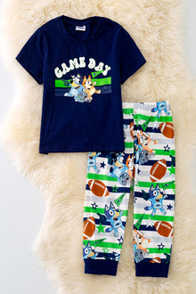  PJB40021 JEAN: Game Day navy tee and character printed pants.