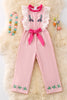 Pink Easter Bunny jumpsuit with embroidered sleeve. PNG40714 AMY