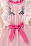 Pink Easter Bunny jumpsuit with embroidered sleeve. PNG40714 AMY