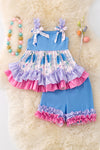 Bluebonnet ruffle top & short set. OFG42953 SOL