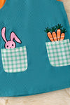 Teal Easter overall dress with orange bubble shirt. OFG42832 JEAN