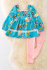 OFG41465 LOI: Golf printed girls tunic w/embroidery & pink leggings.