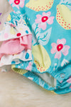 Lemon printed on aqua baby onesie w/ruffle butt. RPG25134027 AMY