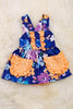 Royal blue floral printed baby onesie/dress with snaps. RPG25204008 LOI