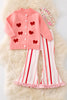 Coral knit cardigan with stripe pants. OFG50023 JEAN