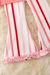 Coral knit cardigan with stripe pants. OFG50023 JEAN