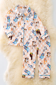  PJG40147 AMY: Character, checkered printed pajama set.