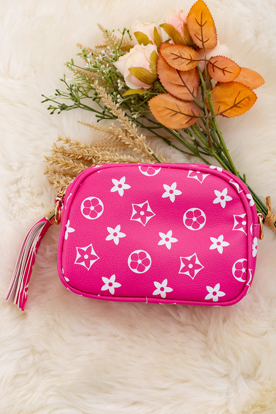 Fuchsia star printed mini purse with wide strap. BBG40038 M