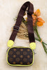 Chocolate brown star printed mini crossbody purse. BBG40012 M