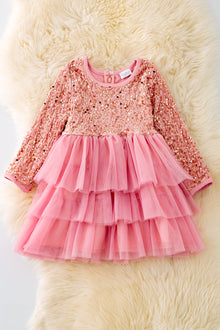  DRG65133096 SOL: (Pink) 3 layer tulle dress with beautiful sparkly sequins.