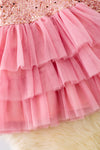 DRG65133096 SOL: (Pink) 3 layer tulle dress with beautiful sparkly sequins.