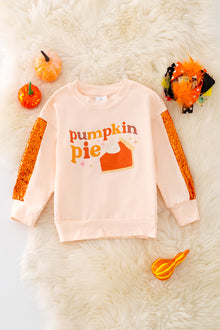  TPG40925 AMY: Pumpkin pie sequins sleeve sweatshirt.