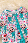 RPB40268 LOI: Character printed baby onesie w/ zipper.