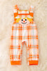 🍁RPB40279 JEAN: Scarecrow applique boys plaid romper w/snaps.