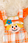 RPG40661 AMY: Scarecrow  applique baby romper w/snaps.