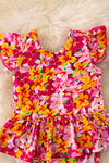 🎍Bamboo made fuchsia & red w/yellow tone floral twirl baby onesie. RPG50158