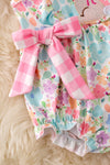 Colorful printed flowers & bunny applique romper. RPG50168 NAY