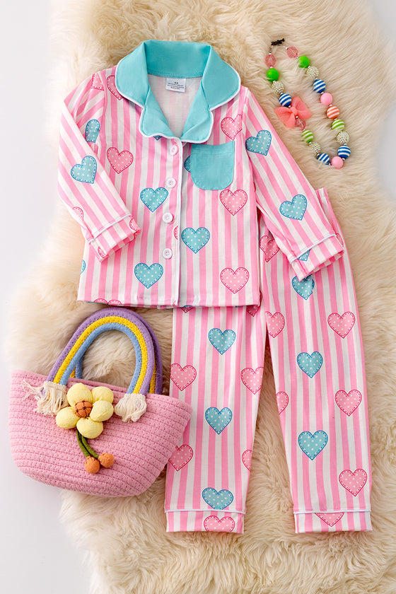 Heart & stripe printed pajamas. PJG40380 NAY