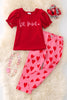 "Be Mine" Red bubble sleeve top & pink w/ red heart jeans. OFG50041 SOL