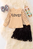 Loved cream long sleeve top & black fringe skirt. OFG50039 NAY