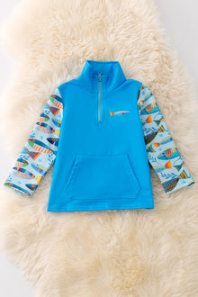  Turquoise fishing pullover long sleeve shirt. TPB40804 AMY