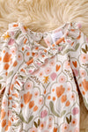 🎍Bamboo Creamy floral tone baby gown with ruffle trim. PJG50044