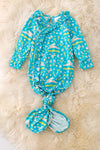 🎍Bamboo hare printed baby gown with ruffle trim. PJG50042