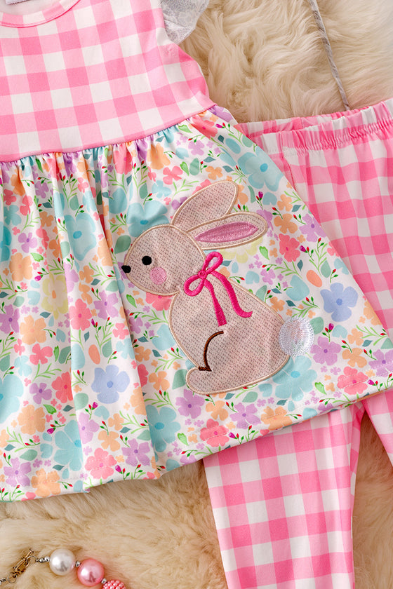 Easter bunny applique tunic & gingham leggings. OFG50193 AMY