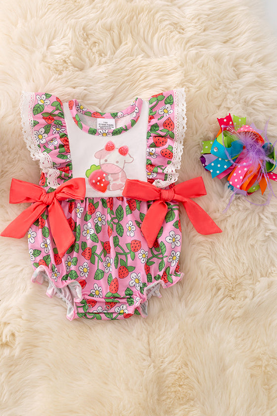 Strawberry printed girls baby romper with snaps. RPG50153 NAY