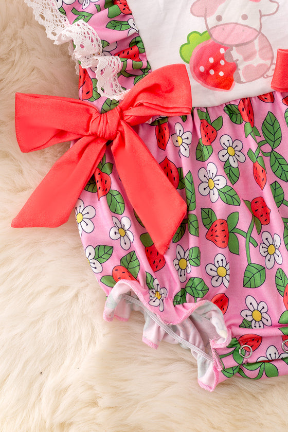 Strawberry printed girls baby romper with snaps. RPG50153 NAY