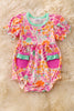 🎍Bamboo made Fuchsia & orange floral printed baby romper with side pockets. RPG50148 SOL