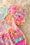 🎍Bamboo made Fuchsia & orange floral printed baby romper with side pockets. RPG50148 SOL