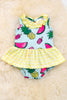 Hot summer printed baby onesie with plaid skirt. RPG25134041 LOI