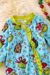 RPG40834 SOL: Christmas character printed baby onesie w/ruffle trim.