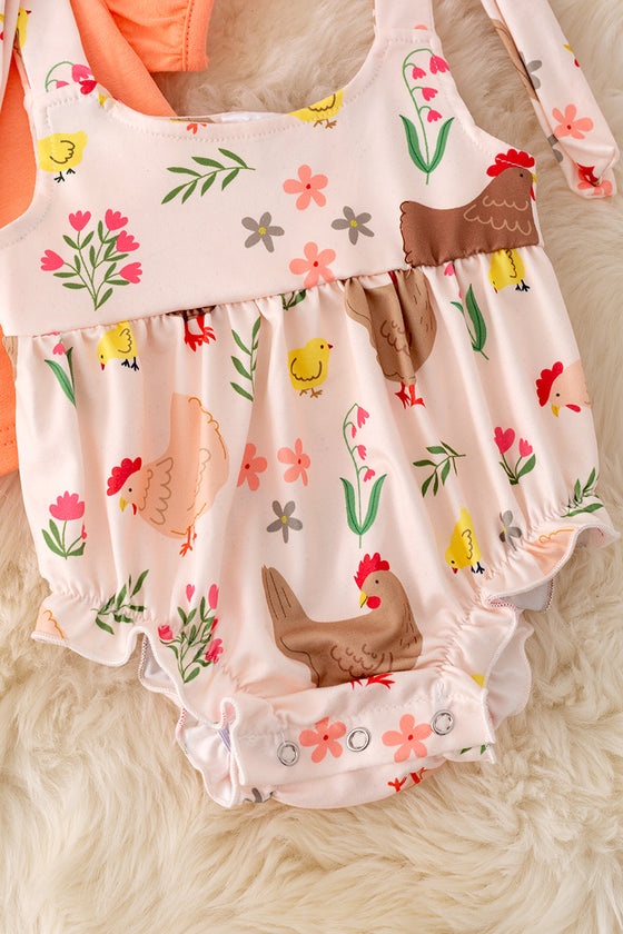 Hen printed baby onesie with bubble sleeve shirt. OFG50283 NAY